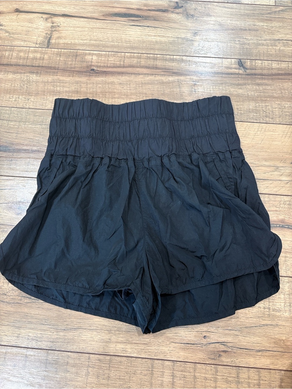FP Movement by Free People Black Smocked High-Waist Athletic Shorts